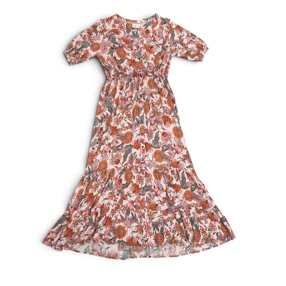 Knox Rose Maxi Dress Floral Pink Orange Boho Button Front Tiered Womens Large